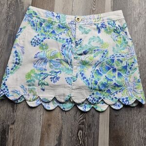 Lilly Pulitzer Collette Skirt Skort Size 00 Sea Turtle Pattern Blue Green